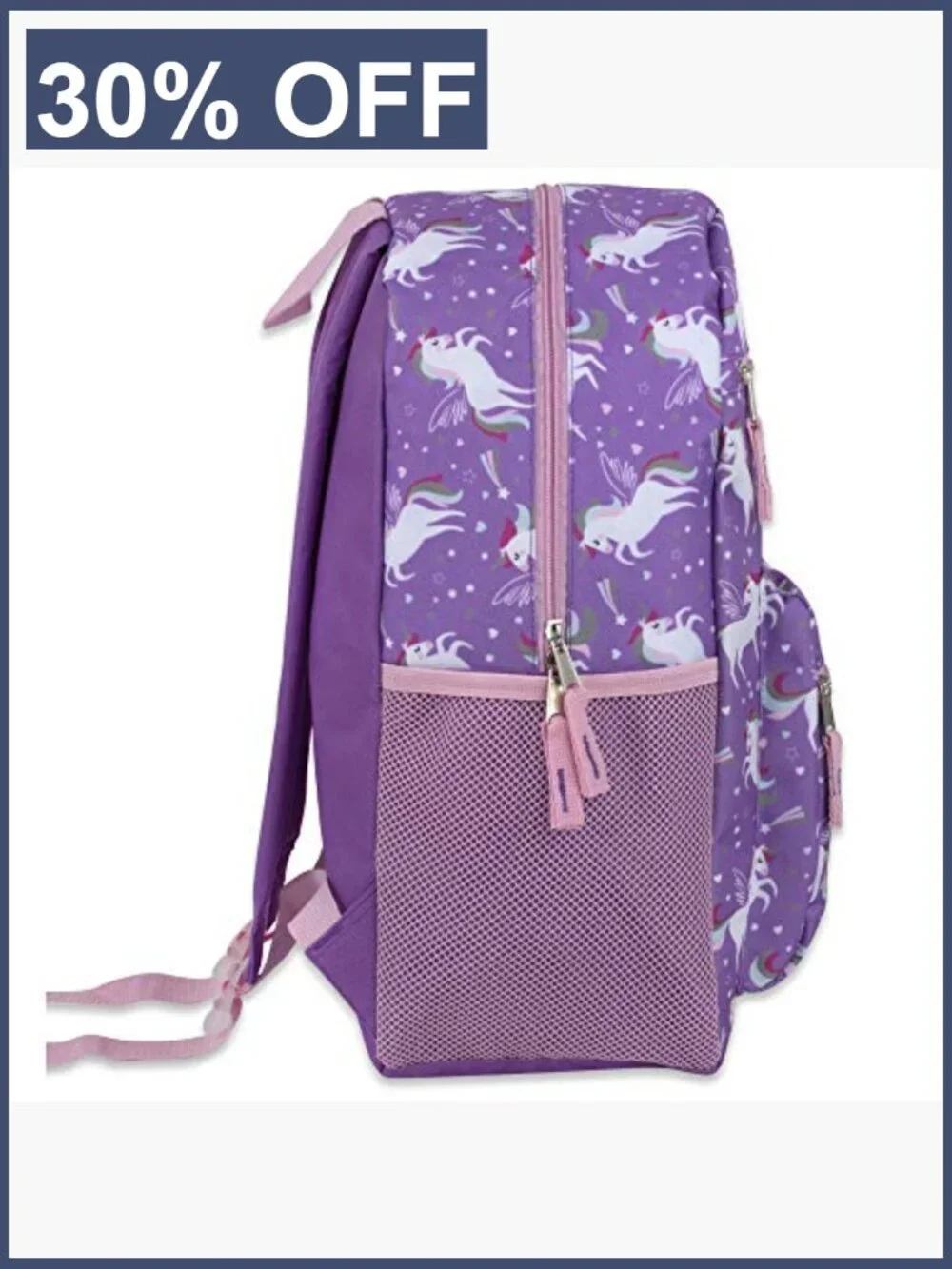 Kids Plush Unicorn School Backpack 17in with Side Pockets Padded Straps